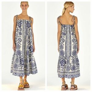 NWT Farm Rio Blue Pineapple Garden Shoulder-Tie Midi Dress | XL